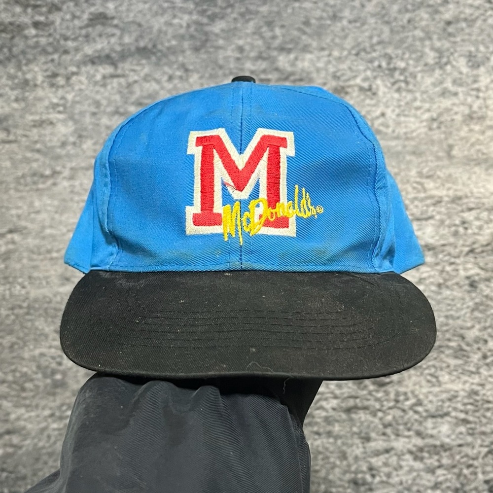 VTG McDonalds Employee Hat Snap Back Embroidered OSFA Adjustable 90s Blue Black‎